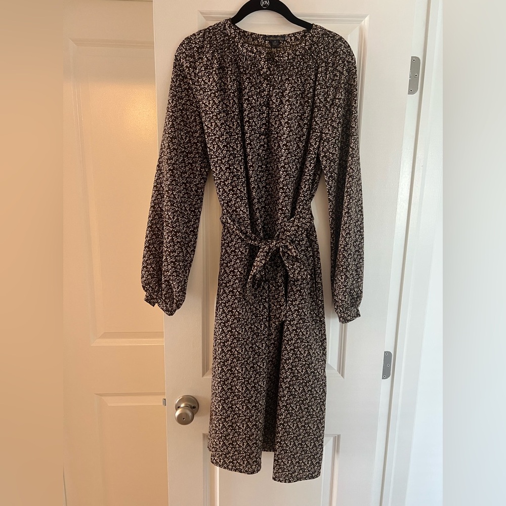 Brooks brothers chocolate brown Floral Tie-Waist Long-Sleeve Dress